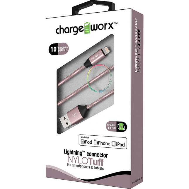 "NULO" Tuff 10ft Lightning  Sync & Charge Cable, Rose Gold