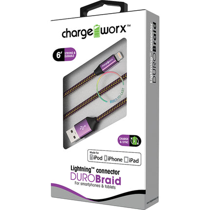 "DURO" Braid Metal 6ft Lightning  Sync & Charge Cable, Violet