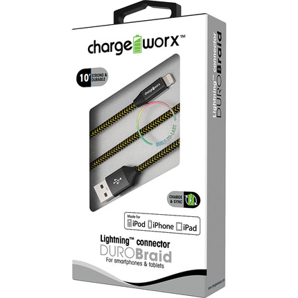 "DURO" Braid Metal 10ft Lightning  Sync & Charge Cable, Black