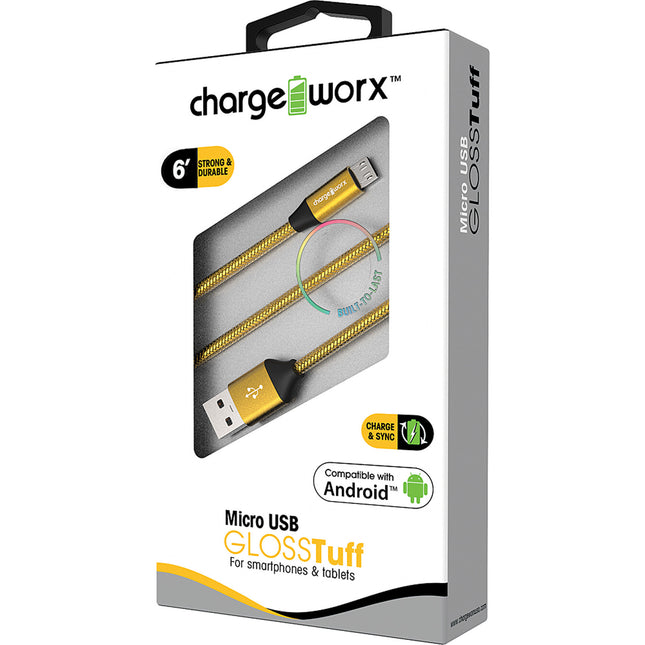 "GLOSS" Tuff 6ft Micro USB  Sync & Charge Cable, Gold