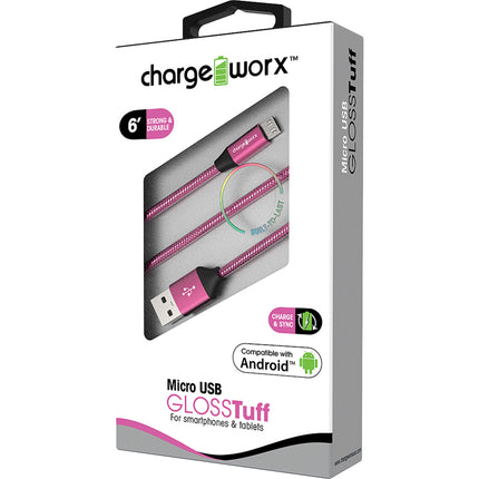 "GLOSS" Tuff 6ft Micro USB  Sync & Charge Cable, Rose Gold