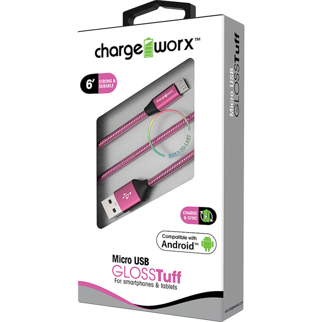 "GLOSS" Tuff 6ft Micro USB  Sync & Charge Cable, Rose Gold