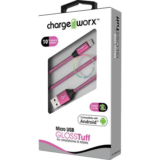 "GLOSS" Tuff 10ft Micro USB  Sync & Charge Cable, Rose Gold