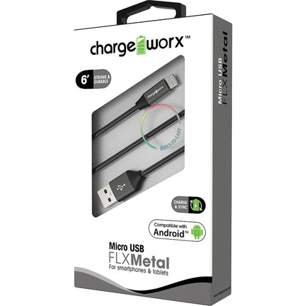 "FLX" Metal 6ft Micro USB  Sync & Charge Cable, Black