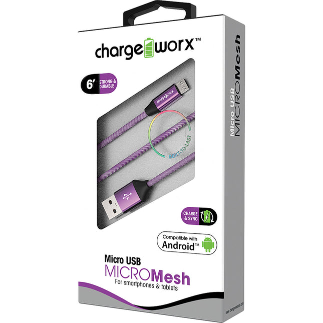 "MICRO" Mesh 6ft Micro USB  Sync & Charge Cable, Violet