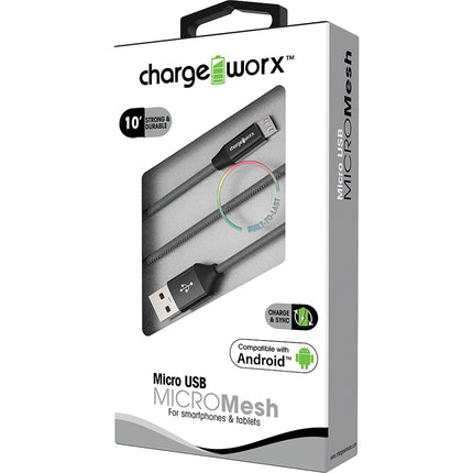 "MICRO" Mesh 10ft Micro USB  Sync & Charge Cable, Black