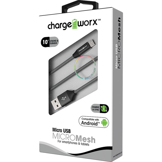 "MICRO" Mesh 10ft Micro USB  Sync & Charge Cable, Black
