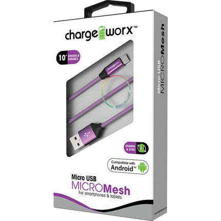 "MICRO" Mesh 10ft Micro USB  Sync & Charge Cable, Violet