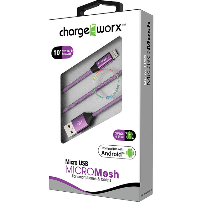 "MICRO" Mesh 10ft Micro USB  Sync & Charge Cable, Violet