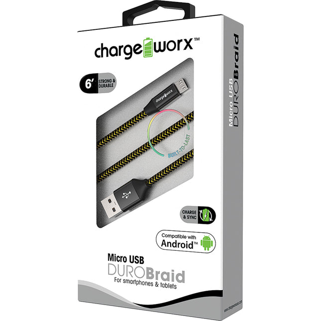 "DURO" Braid 6ft Micro USB  Sync & Charge Cable, Black