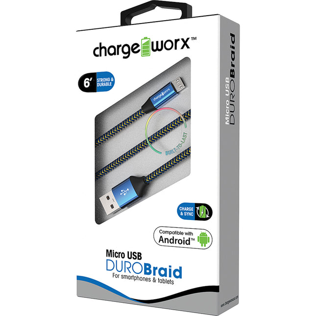 "DURO" Braid 6ft Micro USB  Sync & Charge Cable, Blue
