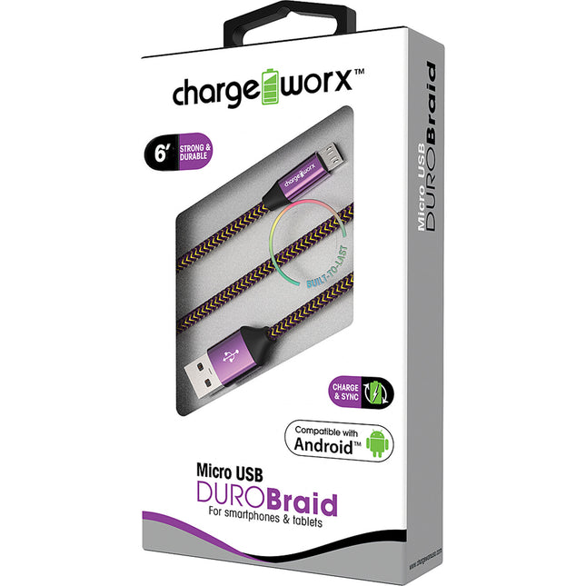 "DURO" Braid 6ft Micro USB  Sync & Charge Cable, Violet