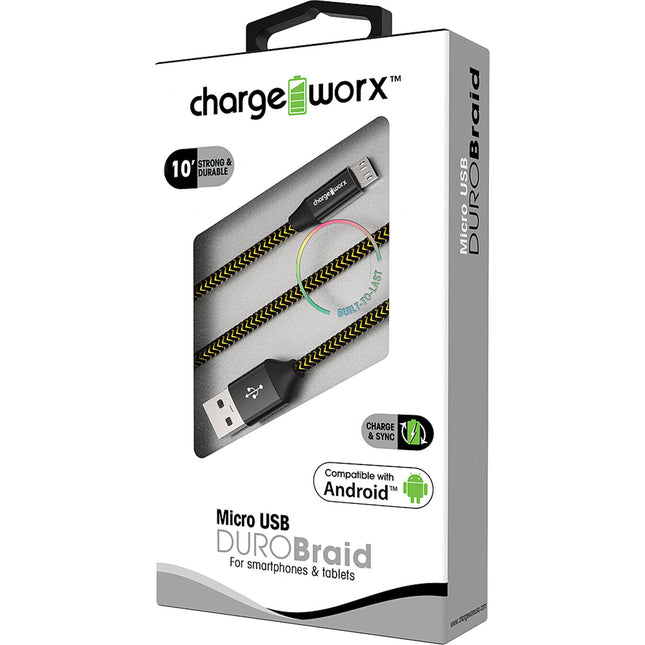"DURO" Braid 10ft Micro USB  Sync & Charge Cable, Black