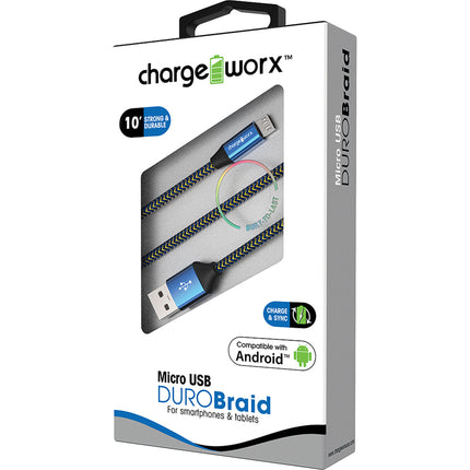 "DURO" Braid 10ft Micro USB  Sync & Charge Cable, Blue