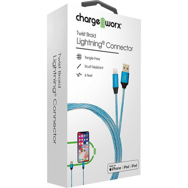 Twist Braid Lightning Connector, Blue