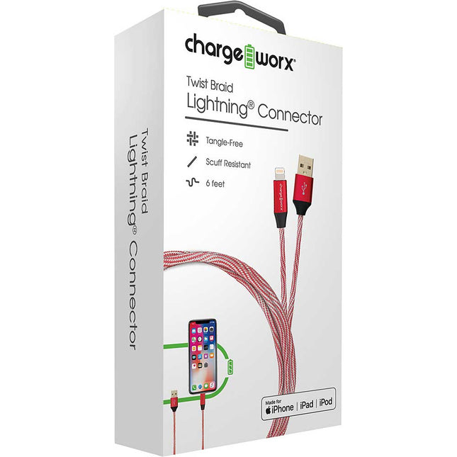 Twist Braid Lightning Connector, Red