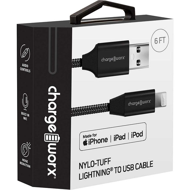 6 FT Nylo-Tuff Lightning® to USB Cable, Black