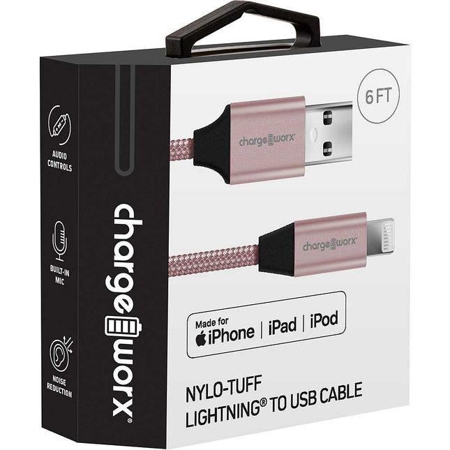 6 FT Nylo-Tuff Lightning® to USB Cable, Rose Gold