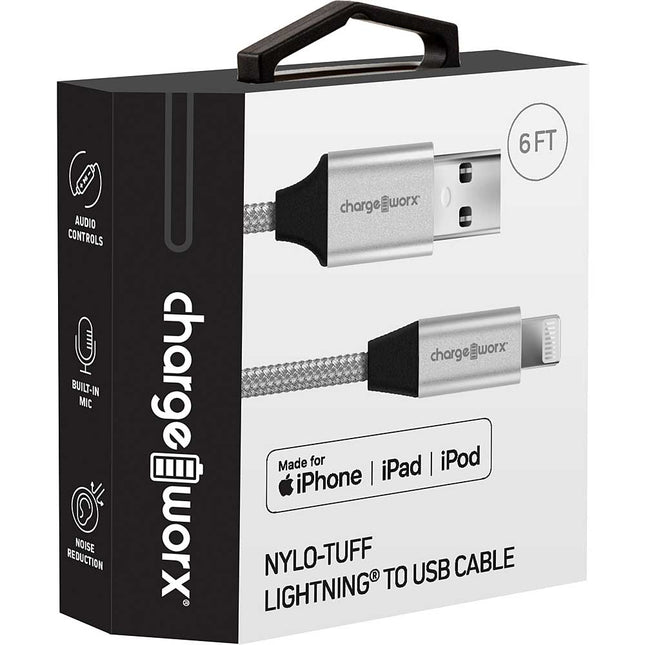 6 FT Nylo-Tuff Lightning® to USB Cable, Silver