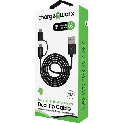 6 FT Dual Tip Nylo-Tuff Series Cable, Black