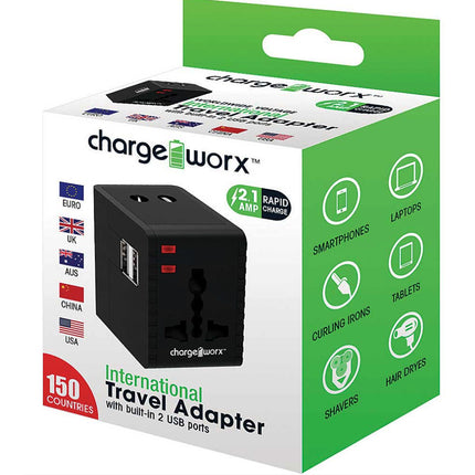 Dual USB International Travel Adaptor, Black