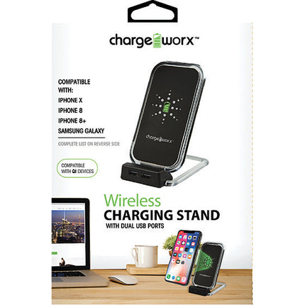 Wireless Charging Stand with Dual USB Ports, Black