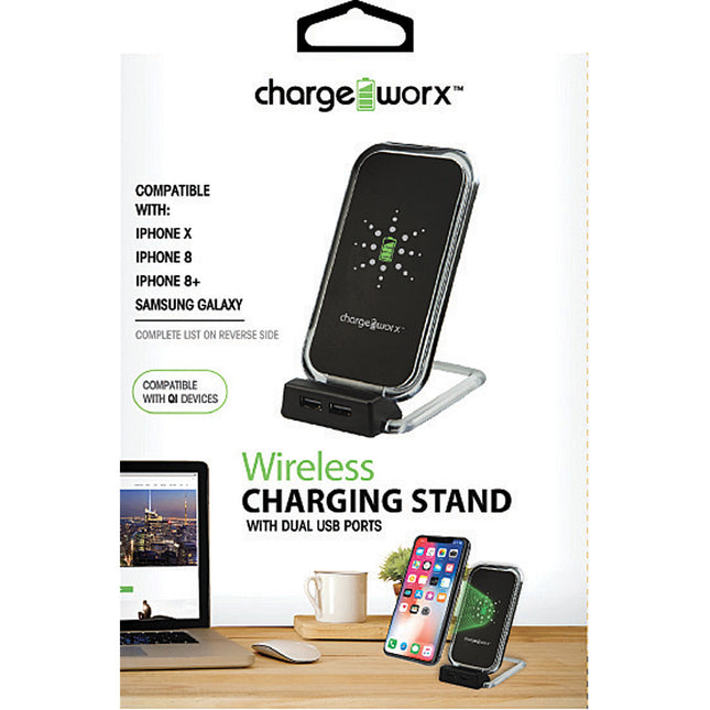Wireless Charging Stand with Dual USB Ports, Black