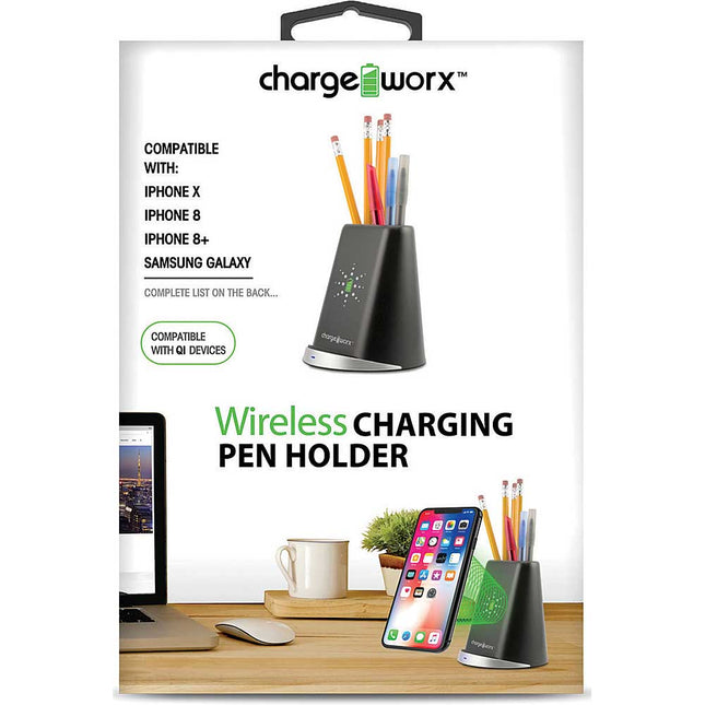 Wireless Charging Stand with Pen Holder, Black