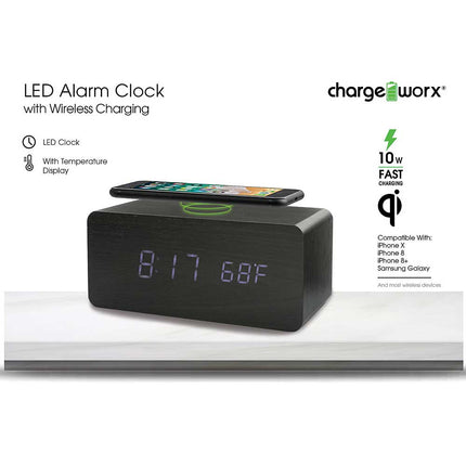 LED Alarm Clock with Wireless Charging, Black