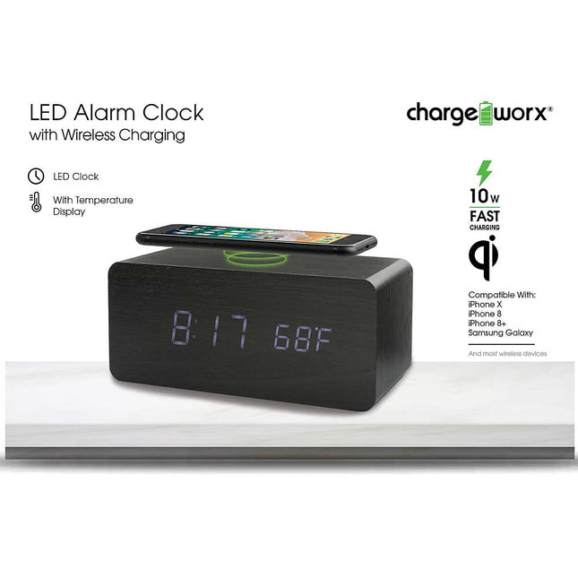 LED Alarm Clock with Wireless Charging, Black
