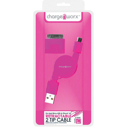 CX5500PK Retractable Micro USB Sync & Charge Cable with 30-Pin Tip, Pink