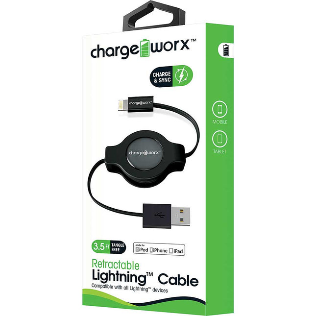 3Ft Lightning Retractable Cable, Black