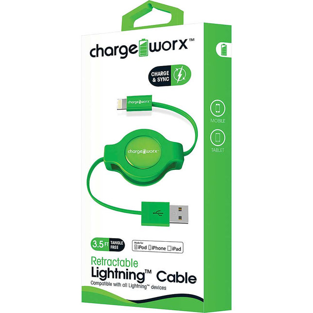 3Ft Lightning Retractable Cable, Green