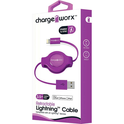 3Ft Lightning Retractable Cable, Purple