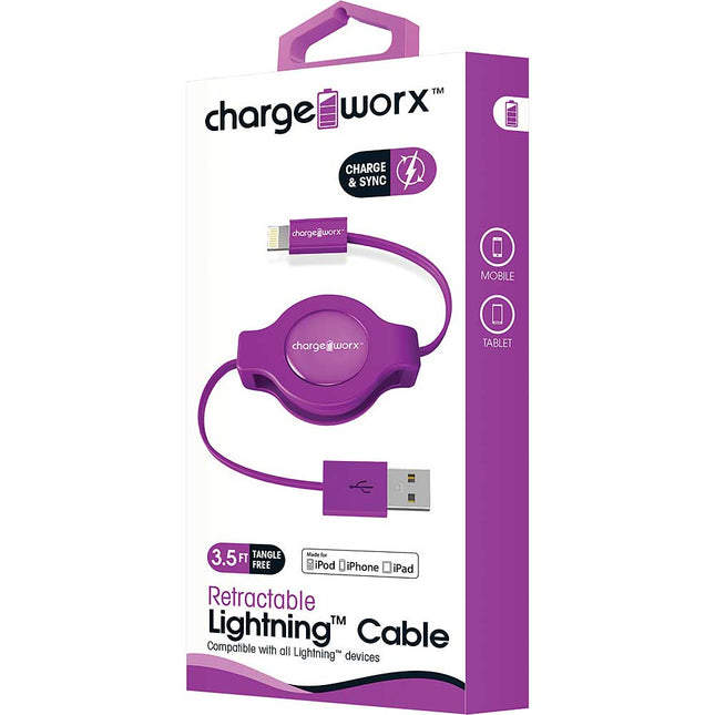 3Ft Lightning Retractable Cable, Purple