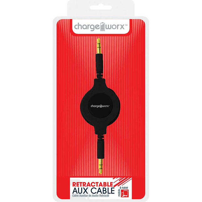 CX5503BK Retractable Auxiliary Audio Cable, Black