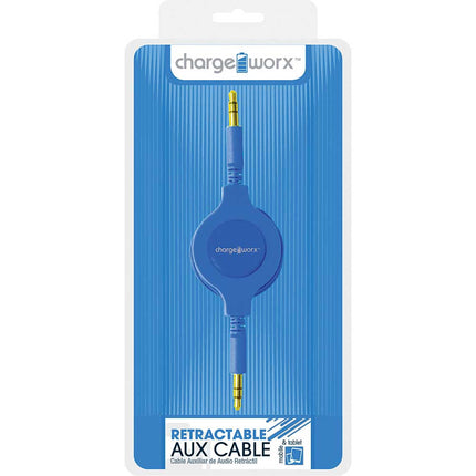 CX5503BL Retractable Auxiliary Audio Cable, Blue