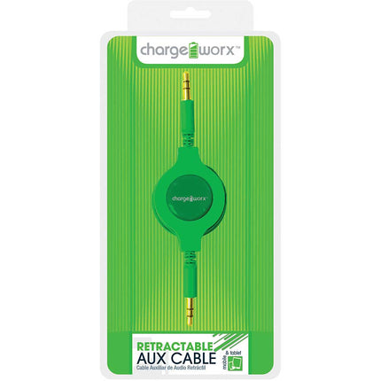 CX5503GN Retractable Auxiliary Audio Cable, Green