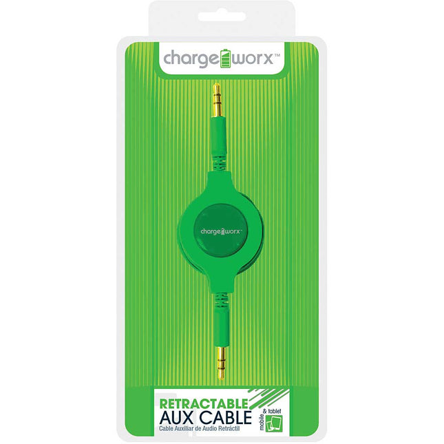 CX5503GN Retractable Auxiliary Audio Cable, Green