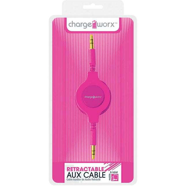 CX5503PK Retractable Auxiliary Audio Cable, Pink