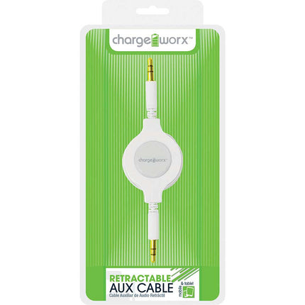 CX5503WH Retractable Auxiliary Audio Cable, White