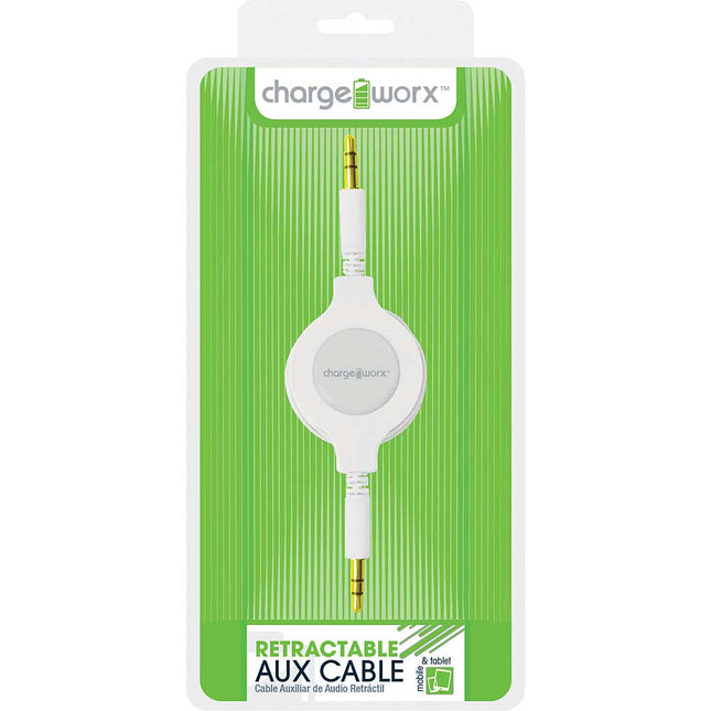 CX5503WH Retractable Auxiliary Audio Cable, White