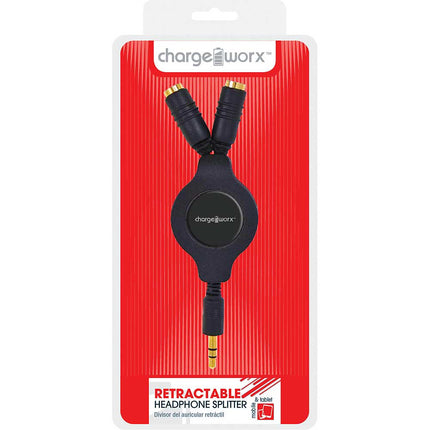 CX5504BK Retractable 2-Way Headphone Splitter, Black