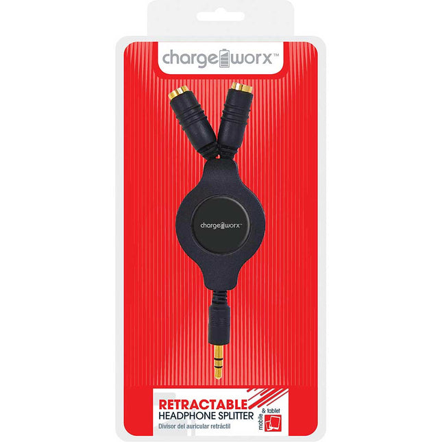 CX5504BK Retractable 2-Way Headphone Splitter, Black
