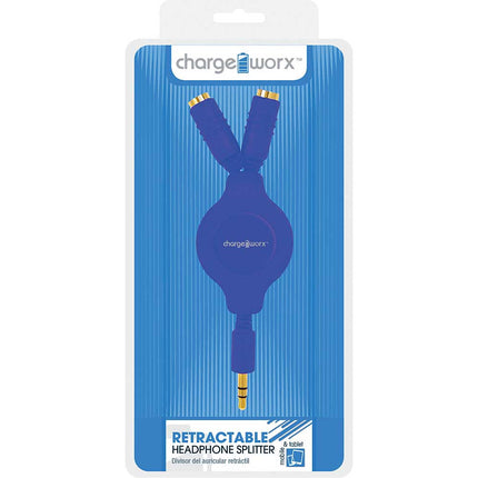 CX5504BL Retractable 2-Way Headphone Splitter, Blue