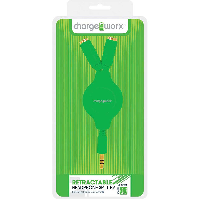 CX5504GN Retractable 2-Way Headphone Splitter, Green