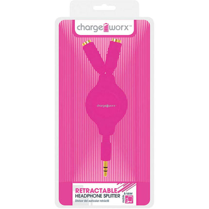CX5504PK Retractable 2-Way Headphone Splitter, Pink