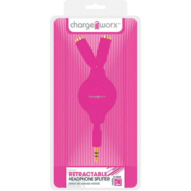 CX5504PK Retractable 2-Way Headphone Splitter, Pink