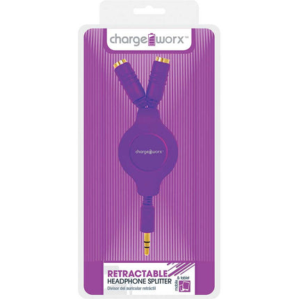 CX5504VT Retractable 2-Way Headphone Splitter, Purple