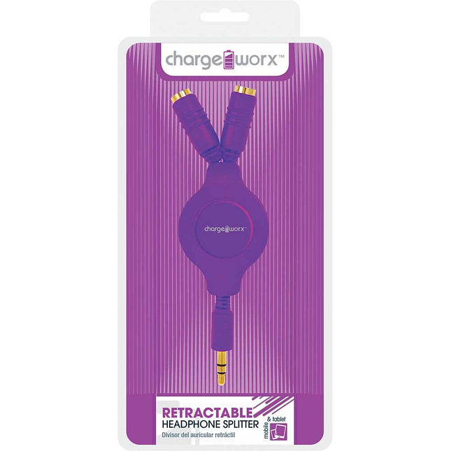 CX5504VT Retractable 2-Way Headphone Splitter, Purple